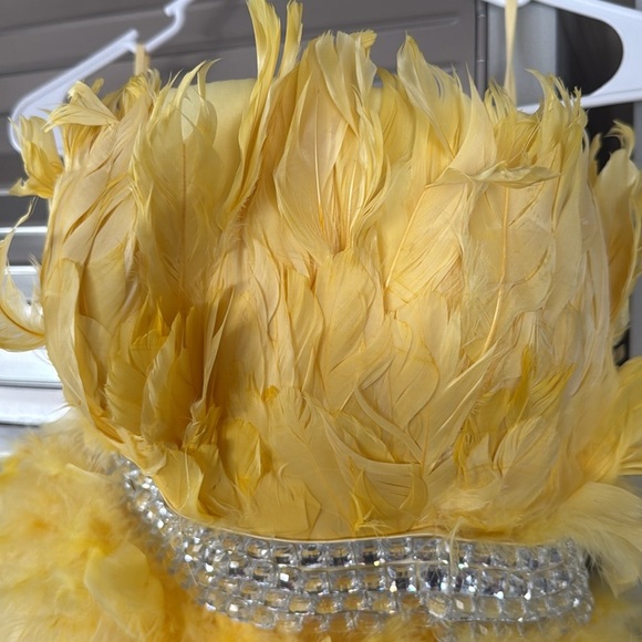 Yellow feathered party dress. No brand name. Super pretty! - Picture 2 of 9